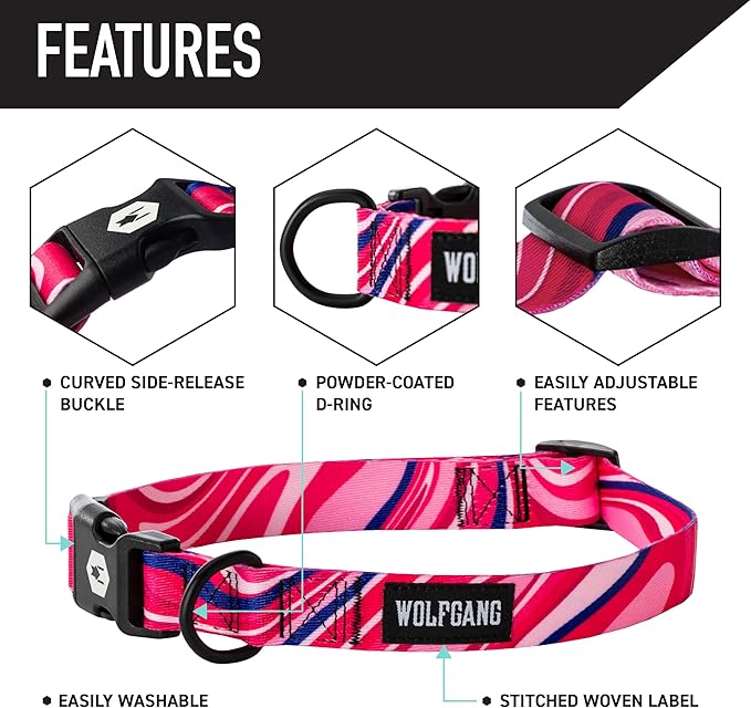 Wolfgang Heavy Duty, Adjustable Dog Collar with Quick Release Nylon Buckle for Walking & Training, MarbleSwirl Print, Small