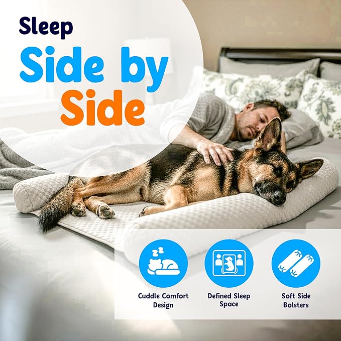DenMate Dog Bed Co Sleeper: The First On-Bed DogBed for Your Pet. Perfect for Large/Medium Size Dogs; Helps Stabilizes Nighttime Movement to Help Improve Dog & Owners Sleep, Machine Washable.