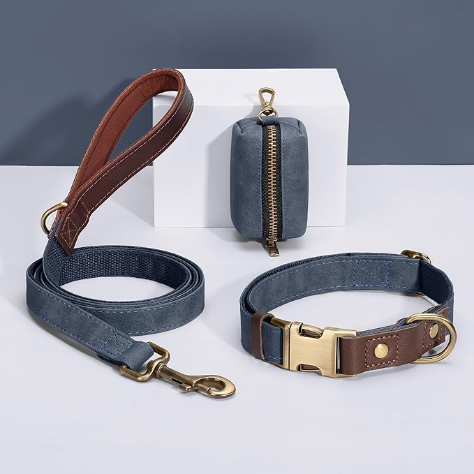 Didog Soft PU Leather Dog Collars for Small Dogs,Classic Adjustable Dog Collars with Quick Release Metal Buckle,Easy Clean and Comfortable with Nylon Lining,Blue,S Neck 10-15"