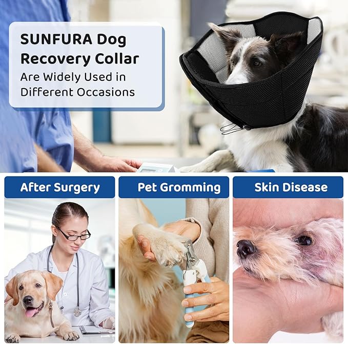 SUNFURA Dog Cone - Soft Cone for Dogs to Stop Licking, Pet E-Collar Alternative After Surgery, Adjustable Pet Recovery Collar for Wound Healing, Black Small