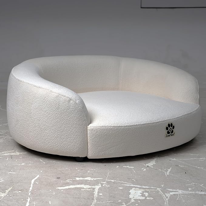 Luxury Pet Sofa Bed - Washable Plush Velvet Pet Couch for Medium & Large Dogs,Milky White