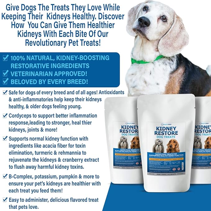Kidney Restore Bacon Dog Treats 8oz for Canine Kidney Support. Renal Treats for Any Kidney Dog Diet