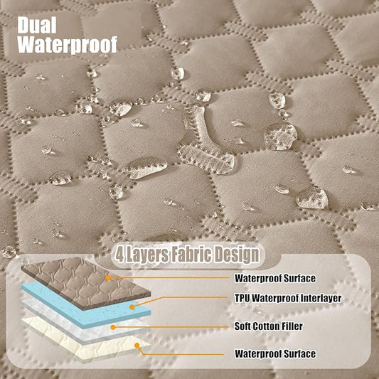 Smiry Waterproof Dog Bed Cover Blanket, Soft Reversible Pet Blanket, Washable Leakproof Cats Dogs Couch Cover for Sofa, Couch, Furniture, Plaid (82x102 Inch, Taupe/Beige)