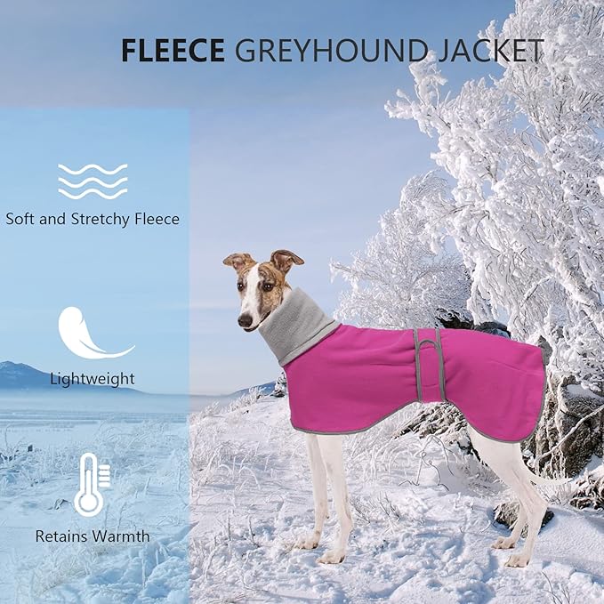 Geyecete Greyhound Cosy Fleece Jumper, Dog Winter Coat with Warm Fleece Lining, Outdoor Dog Apparel with Adjustable Bands for Medium, Large Dog Pink-S