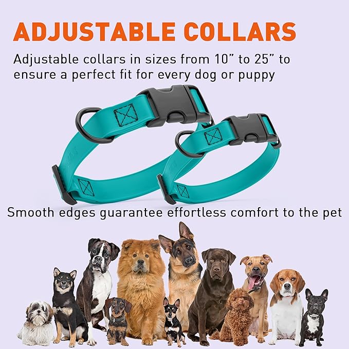 Dogline Durable Biothane Waterproof Collar for Dogs - Odor-Resistant Coated Webbing, Quick-Release Design, Comfortable Adjustable Fit, 5/8" W by 10-14" L, Teal