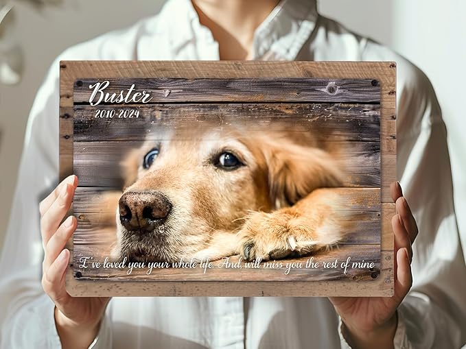 MUNDAZE Custom Pet Portrait Memorial Gift – Personalized With Dog or Cat Name and Quote, Metal Print on Rustic Wood Frame – Sympathy Gift for Loss of Pet – Custom Name – Made & Shipped in USA