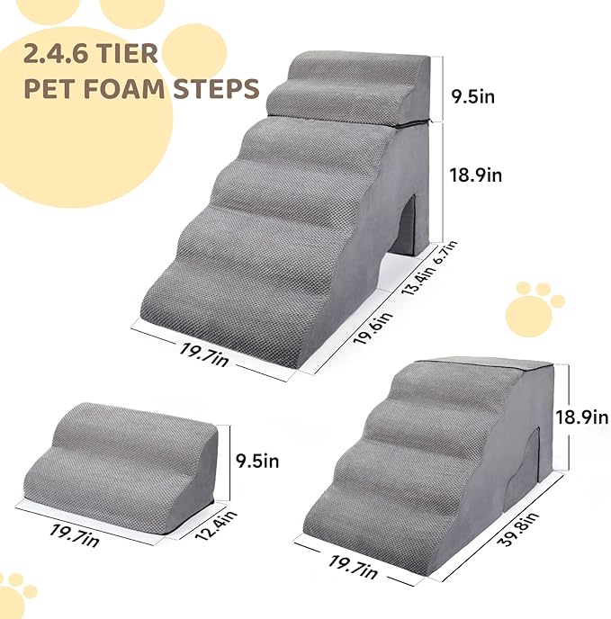 30-36 inches High Foam Dog Stairs & Steps for High Beds Tall (30 H 6-Tier Gray)