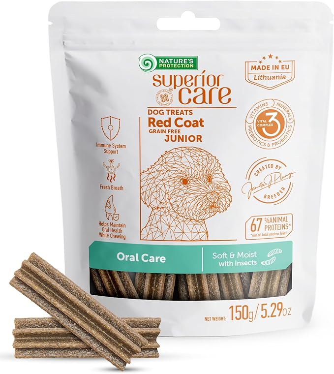 Nature's Protection Dental Chews for Dogs - Grain Free Dental Sticks for Puppy - Dog Teeth Cleaning Treats for Small & Large Breed Dogs Bad Breath (Superior Care - Insects, 5.29 oz)