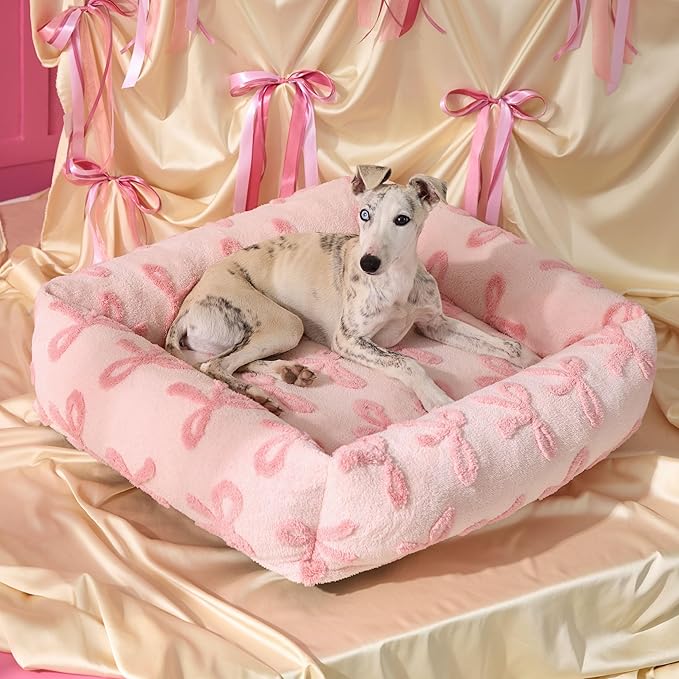 LE SURE Cute Dog Bed for Medium Dogs - Washable Pet Beds,Cozy Rectangle Orthopedic Sofa with Jacquard Shaggy Plush & Anti Slip Bottom,30x24x8inches