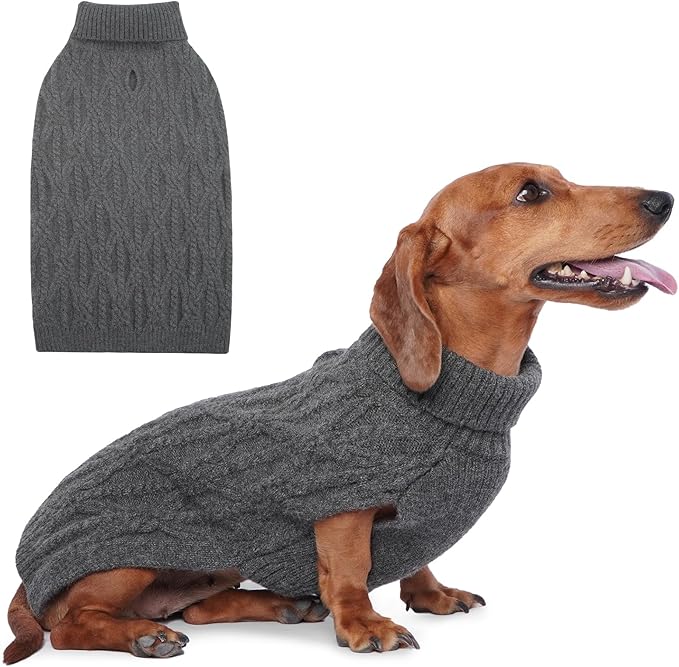 FUAMEY Dog Sweaters for Medium Dogs,Cold Weather Dog Knitwear,Thick Warm Dogs Turtleneck,Pet Pullover Cable Sweater,Pets Winter Clothes for French Bulldog,Boston Terrier,Beagle Grey M
