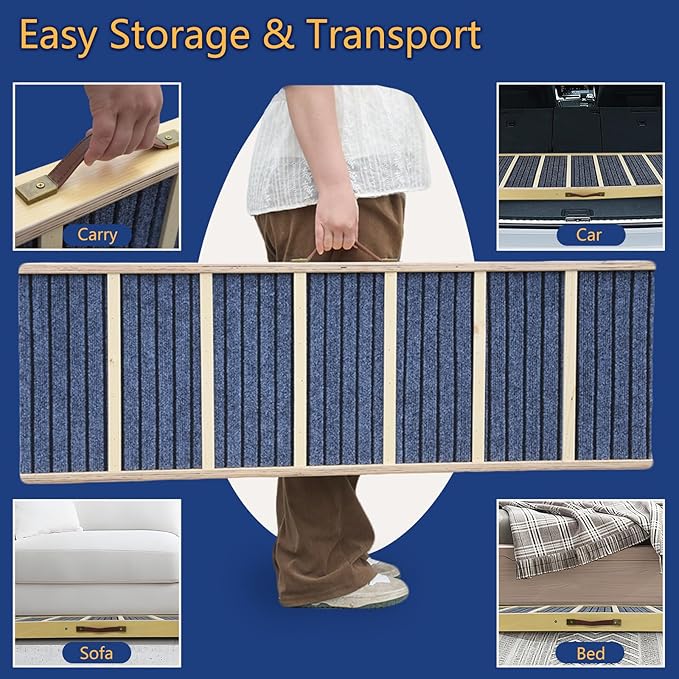 Dog Ramp for Large Dogs to Get on Bed - 47" Extra Long Adjustable Pet Ramp for Bed Couch Car, Folding Wood Dog Ramp for Older Dogs, Portable Dog Stairs Ramp for Indoor Use, 150lbs Capacity