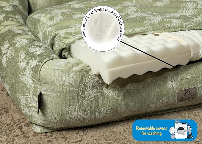 Furry's Paradise Foam Cuddler Pet Bed with Waterproof Liners, Reversible Cushion, Washable Cover, Recycled Fibers and Non-Slip Bottom. (Blown Dandelions, Orthopedic Small)
