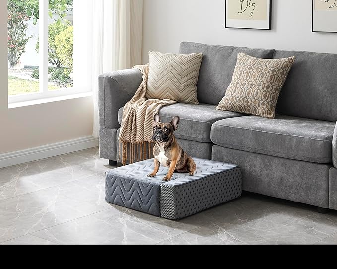 Dog Stairs for Bed, Dog Steps for High Bed, Pet Steps for Small Dogs and Cats, Non-Slip Balanced Pet Ramp Indoor (Grey, 18.2" H x 15" W x 24" L, 4)