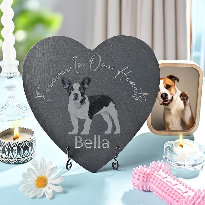 Pet Memorial Stone with Photo, Dog Memorial Gifts for Loss of Dog, Personalized Pet Memorial Gifts, Pet Loss Gift - Forever in Our Hearts（Heart）