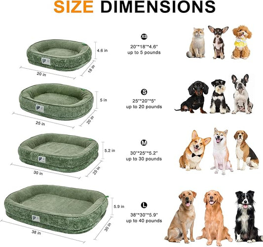 Dog Bed Medium Size Dog,Orthopedic Bed with Removable Cover&Non-Slip Bottom Couch Bed with Four-Sided Bolster Green M