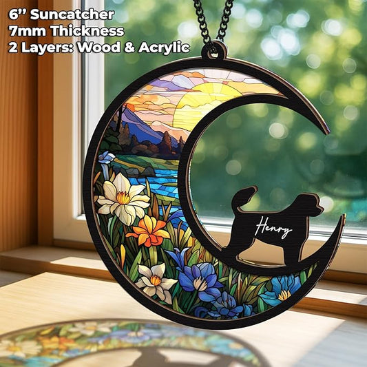 6'' Portuguese Water God Dog Memorial Suncatcher Custom Name Dog Breed Pet Ornament Window Car Hanging Sympathy Gift for Loss of Pet Passed Away Remembrance Gift for Dog Lovers SCD-B11-6-57