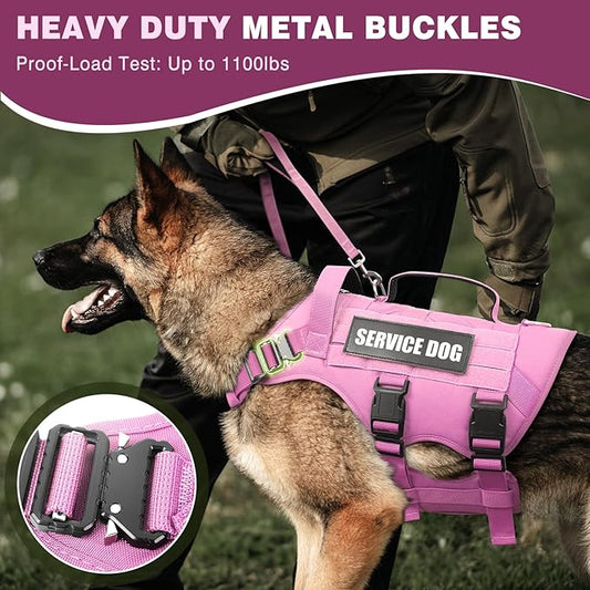 WINSEE Service Dog Vest Harness for Large Dog, Tactical Working MOLLE Vest with 10 Pet Patches, No Pull Heavy Duty Harness for Training Walking