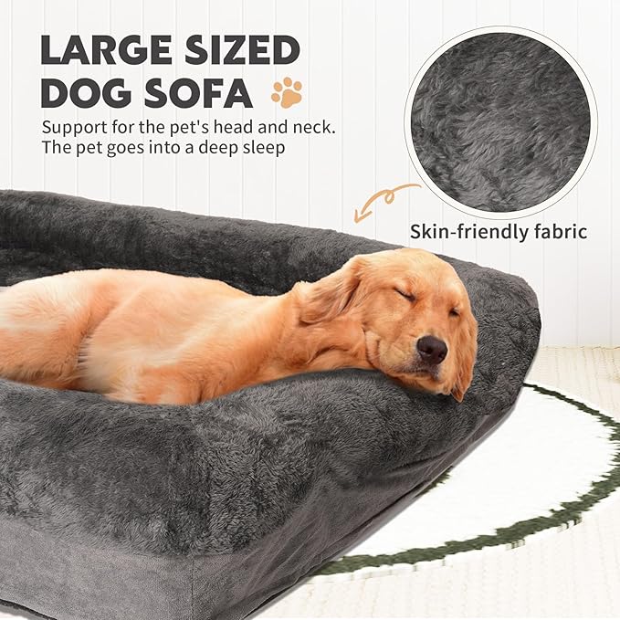 Dog Bed Waterproof Medium/Large Sized XL Foam Pet Beds Removable Washable Cover Dog Sofa Egg Crate Foam Support with Zipper Bottom Bolster Deluxe Plush Mat (Grey+38.2x30.3x7.5in)