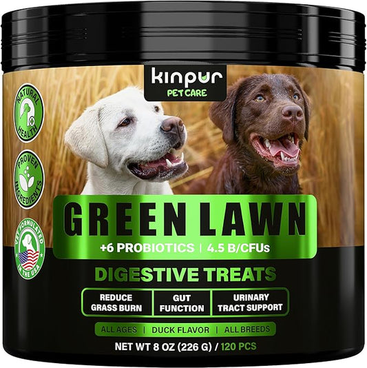Green Lawn Chews for Dogs - Natural Dog Urine Neutralizer for Lawn with Cranberry, Probiotics, ACV & Digestive Enzymes - 120 Chews for Healthy Bladder, Urinary Tract - Grass Burn, Yellow Spots Treats