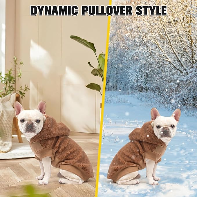 BINGPET Warm Fleece Dog Sweatshirt with Hood, Winter Coat for Puppy Small Medium Large Dogs Boy and Girl(Brown,M)