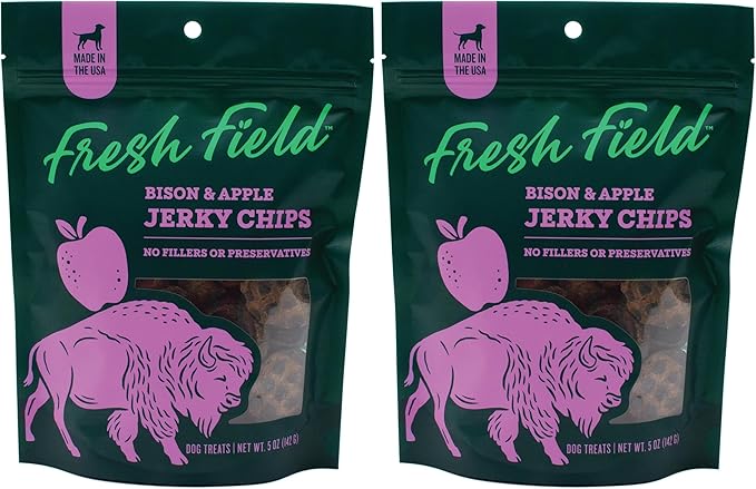 Fresh Field Bison & Apple Jerky Chips, 5 oz – All-Natural Dog Treats, USA Made, No Fillers, Perfect for Picky Pets (Pack of 2)