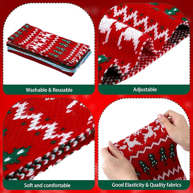 4 Pcs Christmas Knitted Dog Scarf for Medium Large Dogs, Christmas Dog Bandanas Warm Winter Holiday Decoration Scarf Pet Costume Accessories