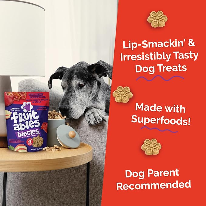Fruitables Biggies Dog Biscuits, Healthy Treats for Dogs, Doggie Biscuits, Crunchy Pumpkin Treats, Free of Wheat, Corn and Soy, Made in The USA, Crispy Bacon & Apple Flavor, 16oz