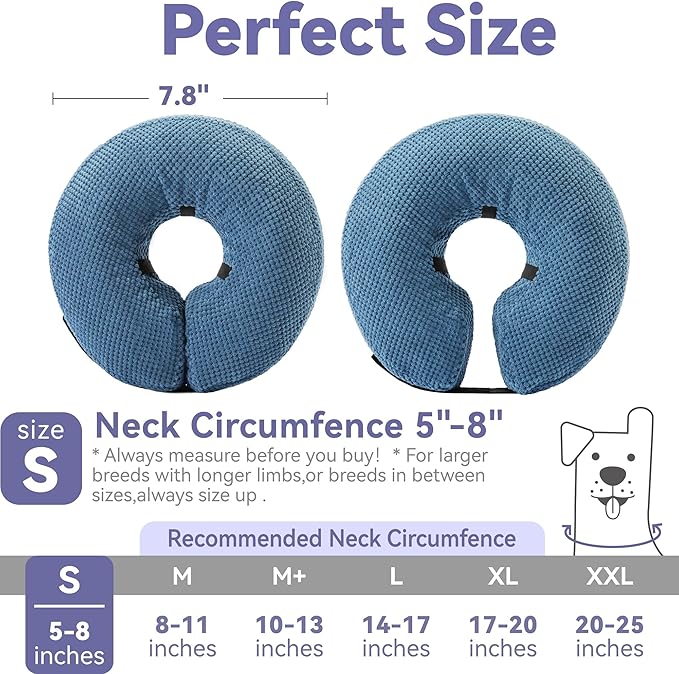 Inflatable Dog Cone Collar - Dog Neck Donut Cone Collar Alternative After Surgery - Soft Cone for Large Medium Small Dogs Cats - Alternative Recovery E Collar (Blue, S)