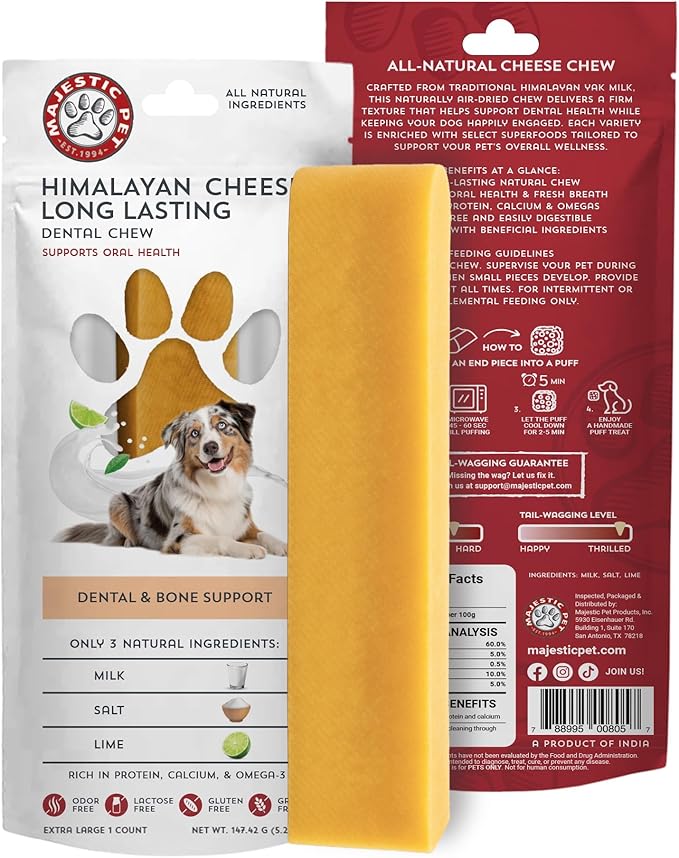 Majestic Pet Himalayan All-Natural Yak Cheese Dog Chews Made with 100% Cows Milk- Long Lasting Dental Chew for Dogs - Healthy Pet Treats (Dental & Bone Support, XL, 1 Pack)