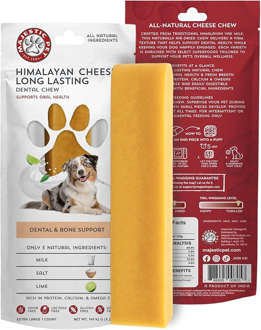 Majestic Pet Himalayan All-Natural Yak Cheese Dog Chews Made with 100% Cows Milk- Long Lasting Dental Chew for Dogs - Healthy Pet Treats (Dental & Bone Support, XL, 1 Pack)