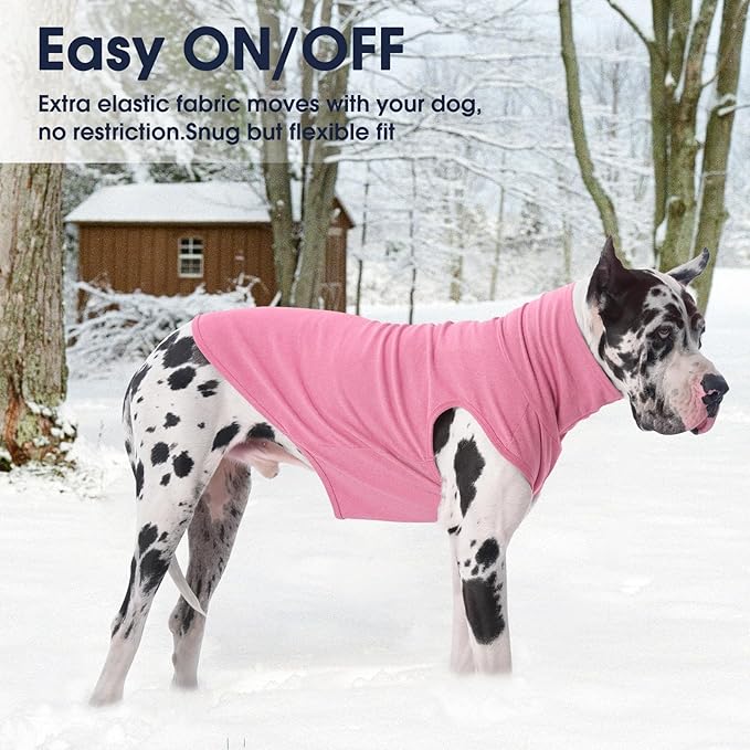 IECOii Dog Fleece Vest Sweater - Stretch Warm Pullover with Turtleneck,Pink,Large, Easy On/Off Winter Dog Sweater for Medium Large Dogs Girl Boy, Winter Fall Jumpsuit with High Neck