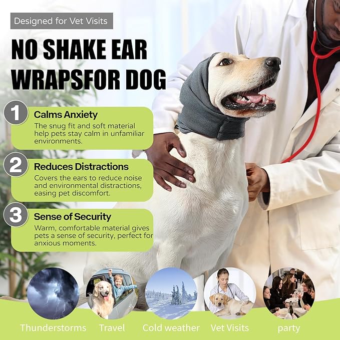Dog Reducing Noise Hoodies - Dog Ear Covers for Bath, Thunderstorms & Anxiety Relief - Warm Windproof Ear Cover Hat