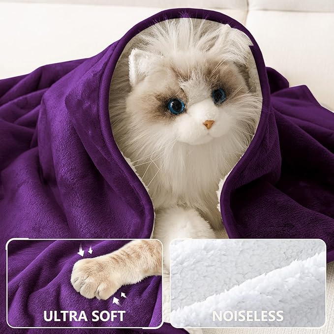 Smiry Waterproof Dog Bed Blanket, Leakproof Pet Throw Blanket for Bed Couch Sofa, Reversible Sherpa Fleece Furniture Protector Cover for Small Medium Large Dogs Cats (Purple, 32x40 inches)