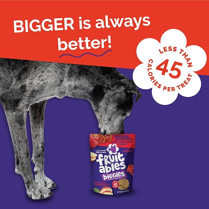 Fruitables Biggies Dog Biscuits, Healthy Treats for Dogs, Doggie Biscuits, Crunchy Pumpkin Treats, Free of Wheat, Corn and Soy, Made in The USA, Crispy Bacon & Apple Flavor, 16oz
