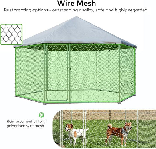 6.8x6.8 ft Large Outdoor Dog Kennel, Heavy-Duty Galvanized Wire Mesh Dog Enclosure with Waterproof Cover & Secure Lock,Hexagonal Cage for Large Dogs