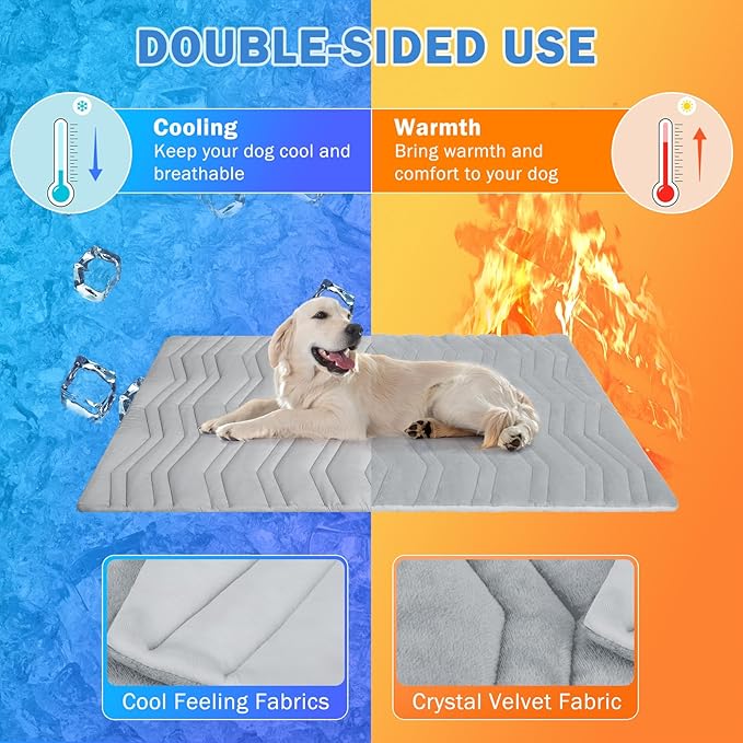 SCENEREAL Dog Cooling Mat, Reversible Self-Cooling Dog Pad (Cool & Warm), 48"x28" Thicken Ice Cool Mat for Crate Kennel Sofa Indoor Outdoor No Toxic Gel, Machine Washable
