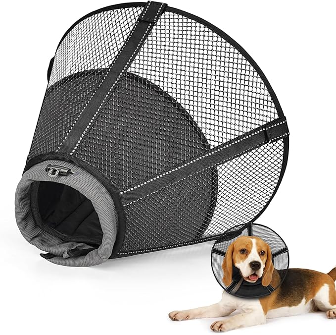 Dog Cone Collar After Surgery to Stop Licking: Soft Mesh Recovery Collar with Detachable Pad, Elizabeth Cone Alternative for Large Medium, Small Dogs, Normal Eating and Drinking (M)
