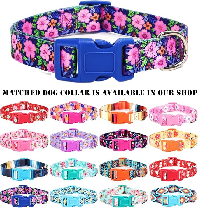 Moonpet Step in Dog Harness Leash Set- All Weather Reflective No-Pull Floral Pattern Padded Mesh Vest Harness for Cats Puppy Extra-Small Small Medium Large Dogs - Dark Flower - M
