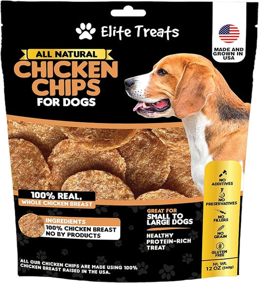 Chicken Chips 12 oz, Dehydrated Chicken Dog Treats, All Natural, Single Ingredient, USA Made, for Small to Large Dogs