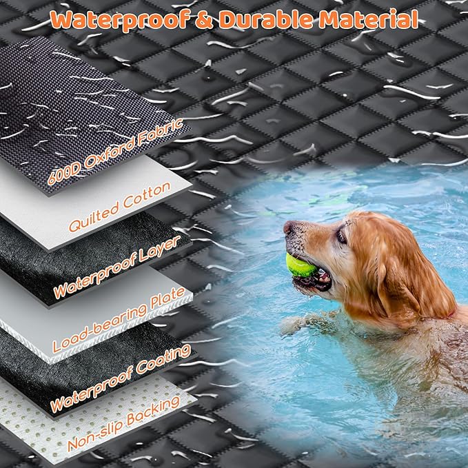 URPOWER Back Seat Extender for Dogs - Hard Bottom Dog Car Seat Cover with 1PC Leak-Proof Pee Pad, Dog Hammock for Car, SUV, and Truck, Pet Rear Seat Protector Dogs Travel Bed with Mesh Window