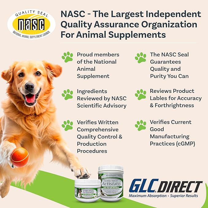 Actistatin Canine Large Dog Soft Chews, 60ct – Patented Extra-Strength Joint, Cartilage, Soft Tissue Supplement: Glucosamine, Chondroitin, Manganese, MSM, L-Carnitine – High Absorption, Fast Results