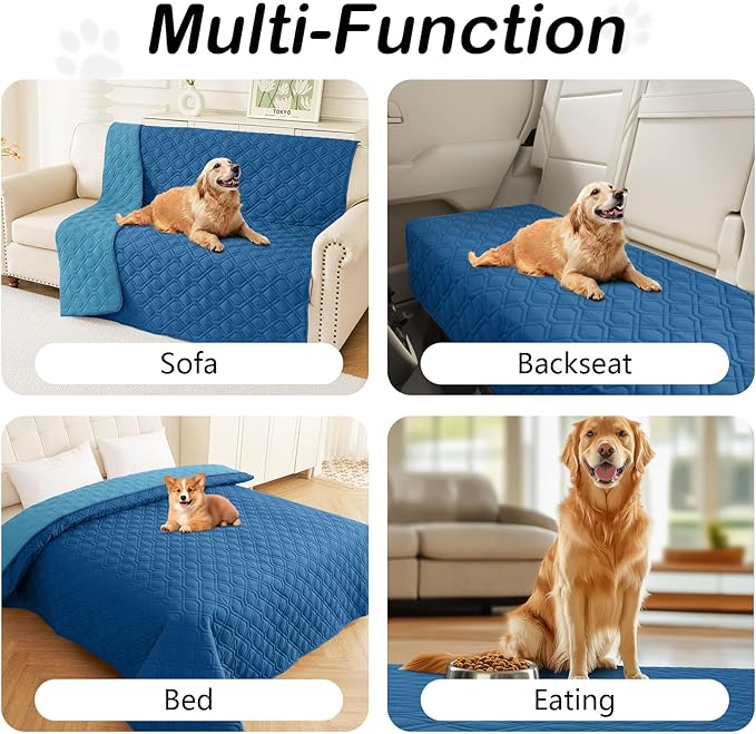 hyha Waterproof Dog Bed Blanket, Soft Pet Blankets, Waterproof Couch Cover for Dogs, Reversible Sofa Covers Washable for Furniture (82x82 Inch, Navy Blue/Blue)