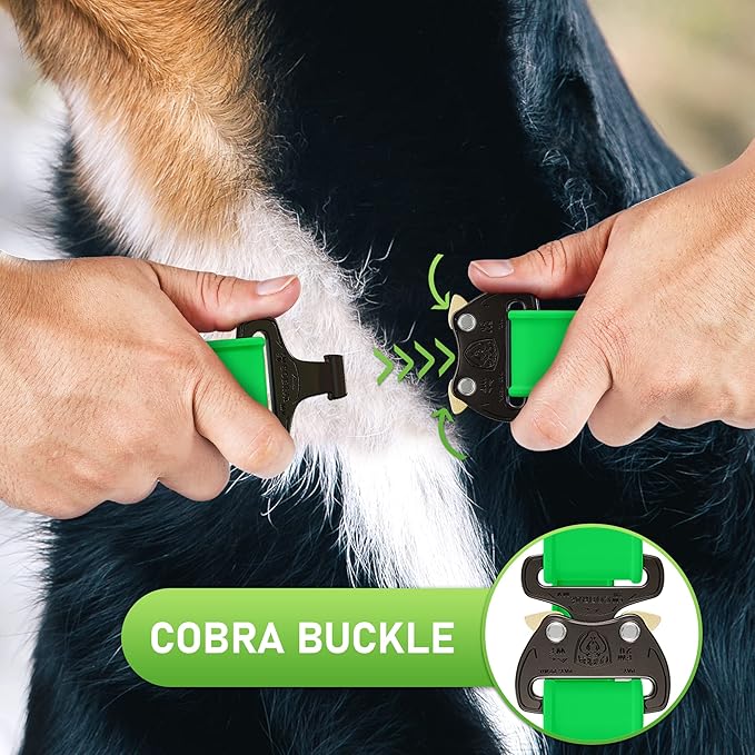 Biothane Dog Collar with Cobra Buckle - Made in USA - QR Code Dog Tag ID Included - Adjustable Heavy Duty Dog Collars for Medium Large Dogs - Waterproof Military Grade Tactical Collar for Dogs