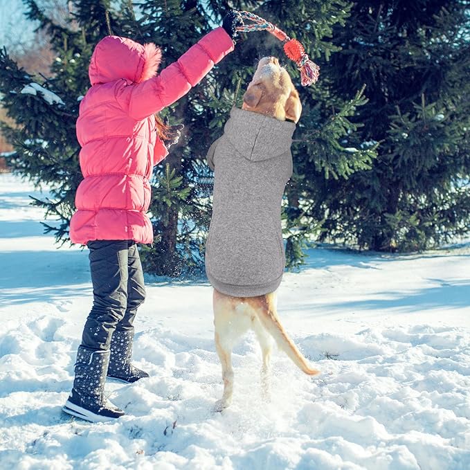 4XL Dog Sweaters for Large Dogs,Dog Hoodie,Cozy Fleece Interior Sweatshirt with Hood & Pocket,Leash Hole,Pet Clothes Sweater Hoodie for Large Dogs,Grey&4XL