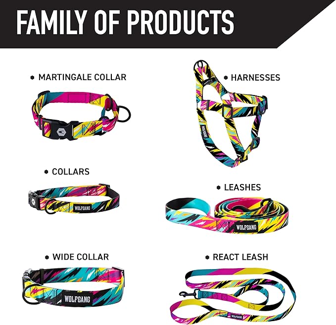 Wolfgang Heavy Duty, Adjustable Dog Collar with Quick Release Nylon Buckle for Walking & Training, FuzzyTails Print, Large