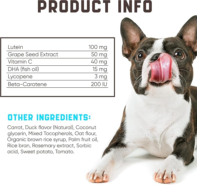Eye Vitamins for Dog Eye Health & Tear Stains - Clear Vision Soft Chews for Dog Eye Care & Immune Support with Lutein, Lycopene, Vitamin C, Carrot, Fish Oil for All Breeds and Ages - 180ct
