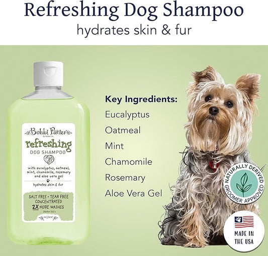 Bobbi Panter Refreshing Dog Shampoo, Hydrates & Soothes Skin & Fur, Minimizes Itching & Dander, Eucalyptus Mint Scent - 30:1 Concentrated Formula, Made in USA, Trusted by Professional Groomers, 14 oz.