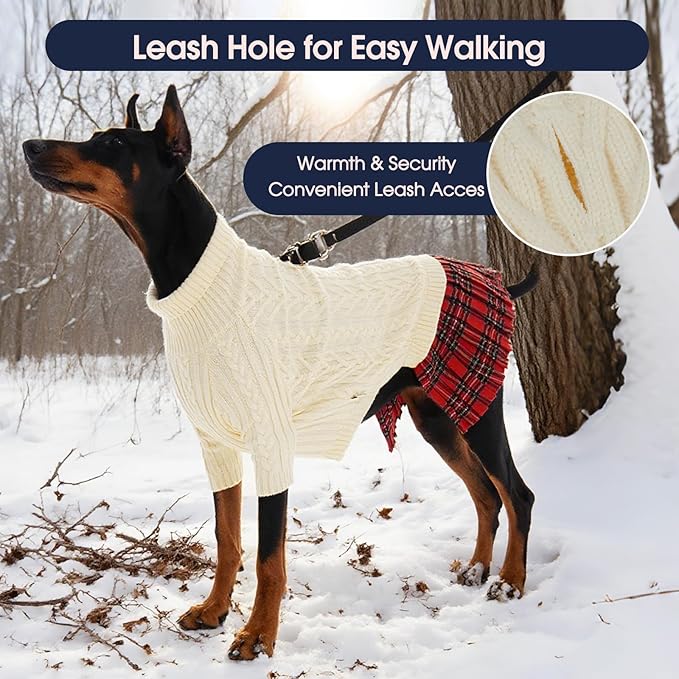 IECOii Girl Dog Sweater Dress, Great Dane Sweaters for Girl Dogs, Beige,5XL, Extra Large Dog Sweater for Female Dogs Pet Winter Dress for Giant Breeds - Xmas Turtleneck Knitwear for Cold Weather