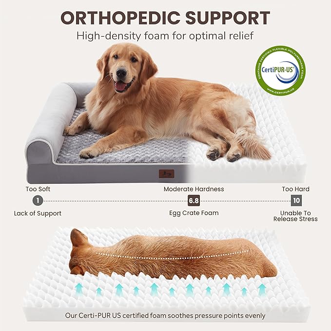 Large Dog Beds Large Sized Dogs, Orthopedic XXL XL Dog Bed for Medium Size Dogs, Big Waterproof Couch Sofa with Removable Washable Cover for Pet, Light Grey, 45"*35"*7"