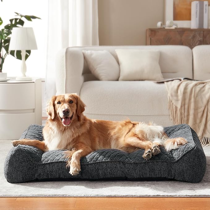 JOEJOY Orthopedic Dog Bed Medium Sized Dogs, Extra Thick Supportive Big Dog Couch Bed with Sides and Waterproof Lining, Ultra Soft Pet Bed Sofa, Grey, 35''x25''